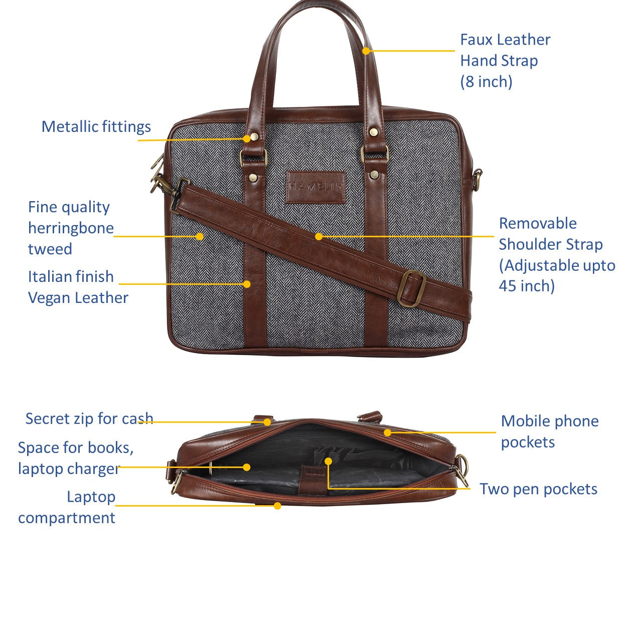 Classic Laptop Bag (Grey Herringbone)