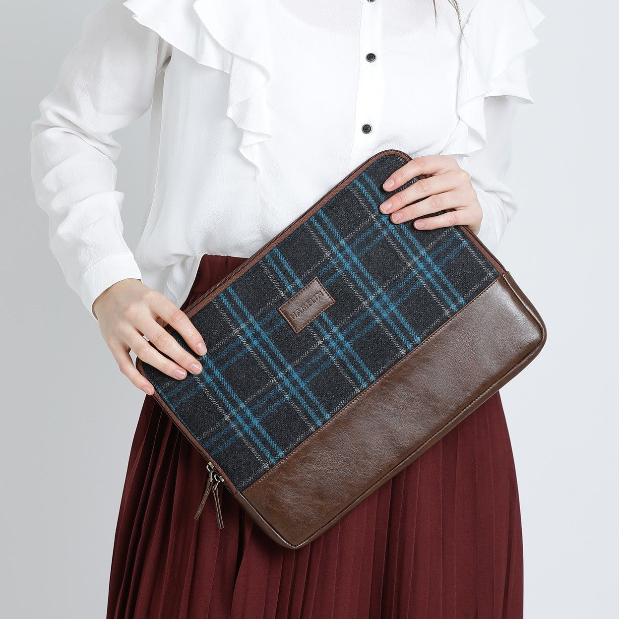 Matt Laptop Sleeve - Blue Overcheck Twill