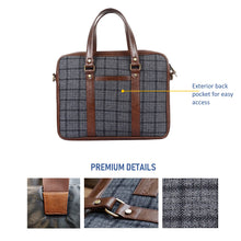 Grey Overcheck Twill - Tweed and Vegan Leather Laptop Bag